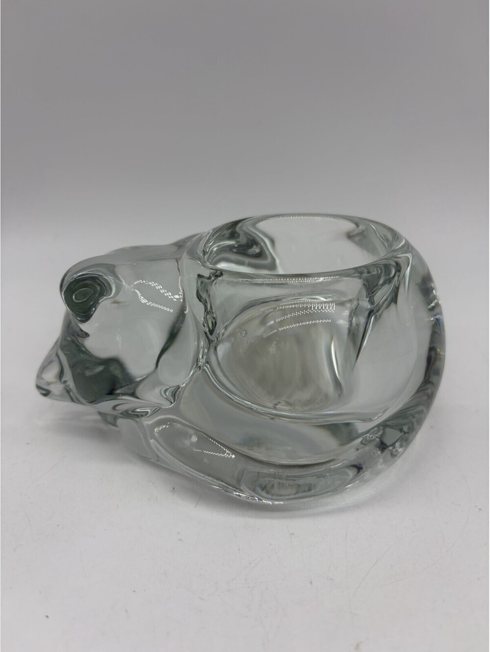 Vtg Indiana Glass Clear Sleeping Cat Votive Tealight Holder 4.25" Long Kitty